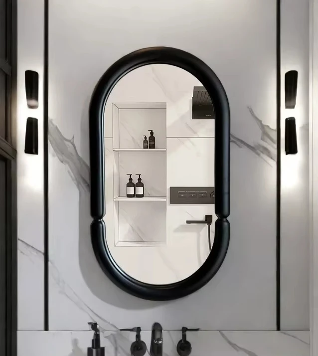 Oval Wall-mounted Washbasin Vanity Mirror Makeup Mirror with  Cream Style Design for the Bathroom