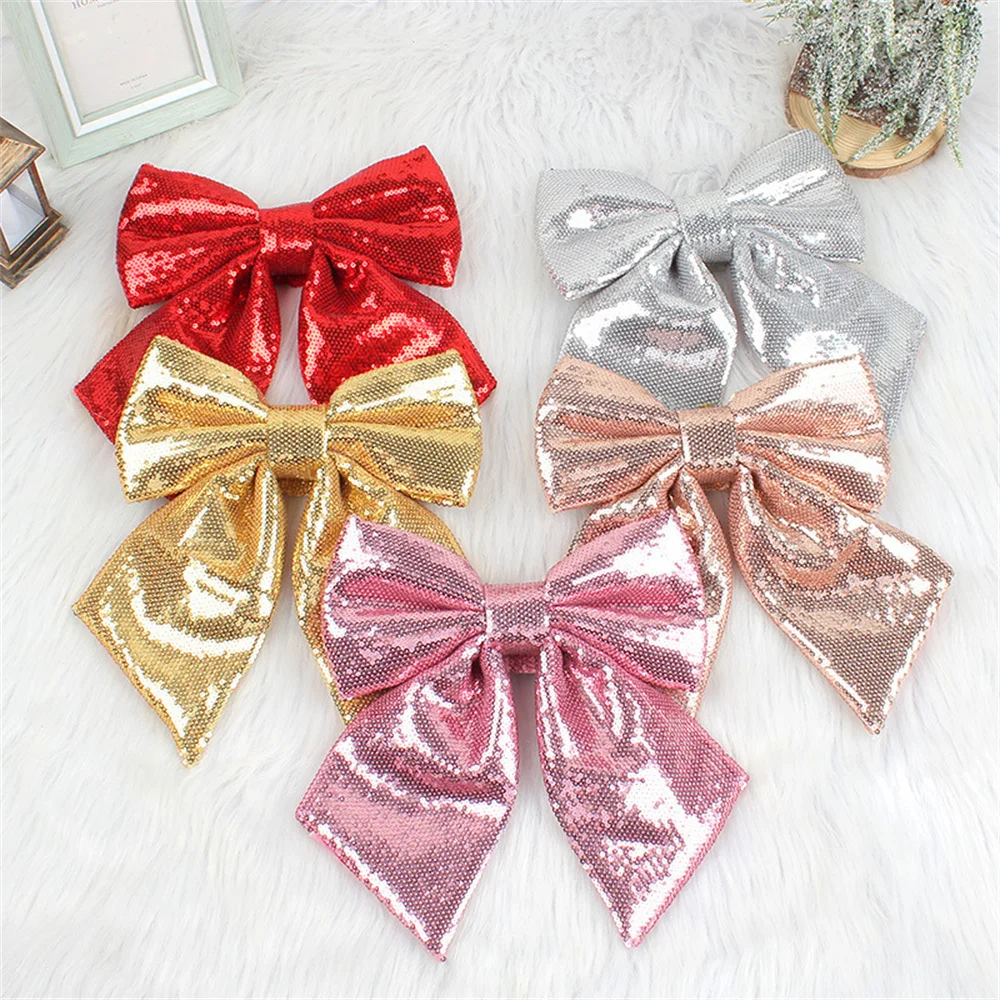 New Christmas Bow Large Red Glitter Bows Xmas Tree Sparkling Sequins Bowknot Decor Diy Bow Tie Handmade Xmas Ornament 2023