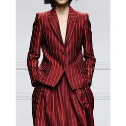 Modigirl Winter Clothes Trendy Formal Suits Coat for Women 2024 Autumn Long Sleeves Striped Women's England Jacket Outerwears