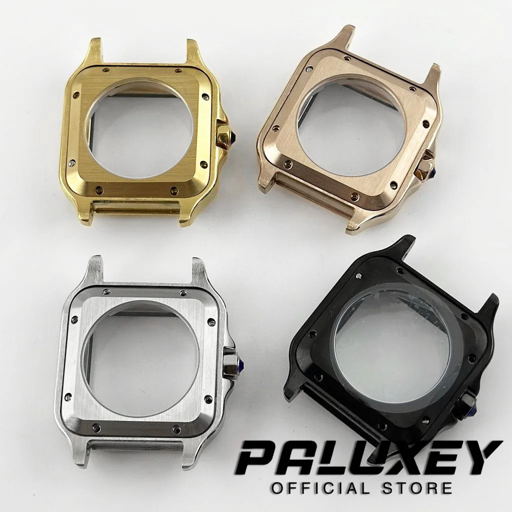 Caja de reloj cuadrada NH35 de 38mm, accesorios de reloj de acero inoxidable 316L, piezas de modificación Santos para movimientos NH35 4R35 NH36 4R36