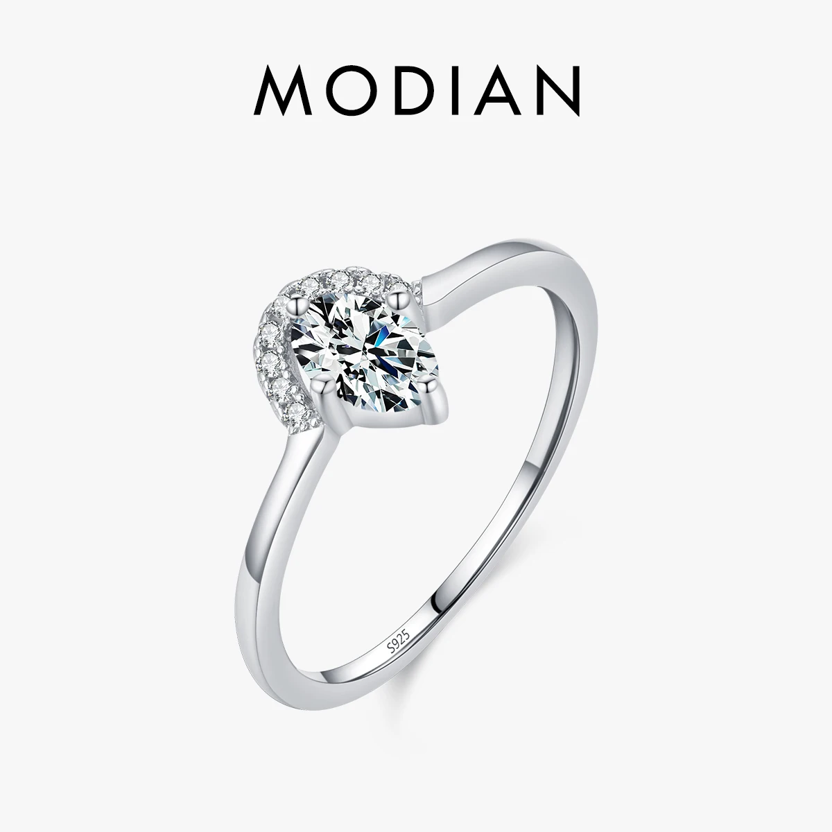 MODIAN Pure 925 Sterling Silver Oval Cut High-Class Dazzling Clear CZ Finger Ring For Women Trendy Fine Jewelry Anniversary Gift