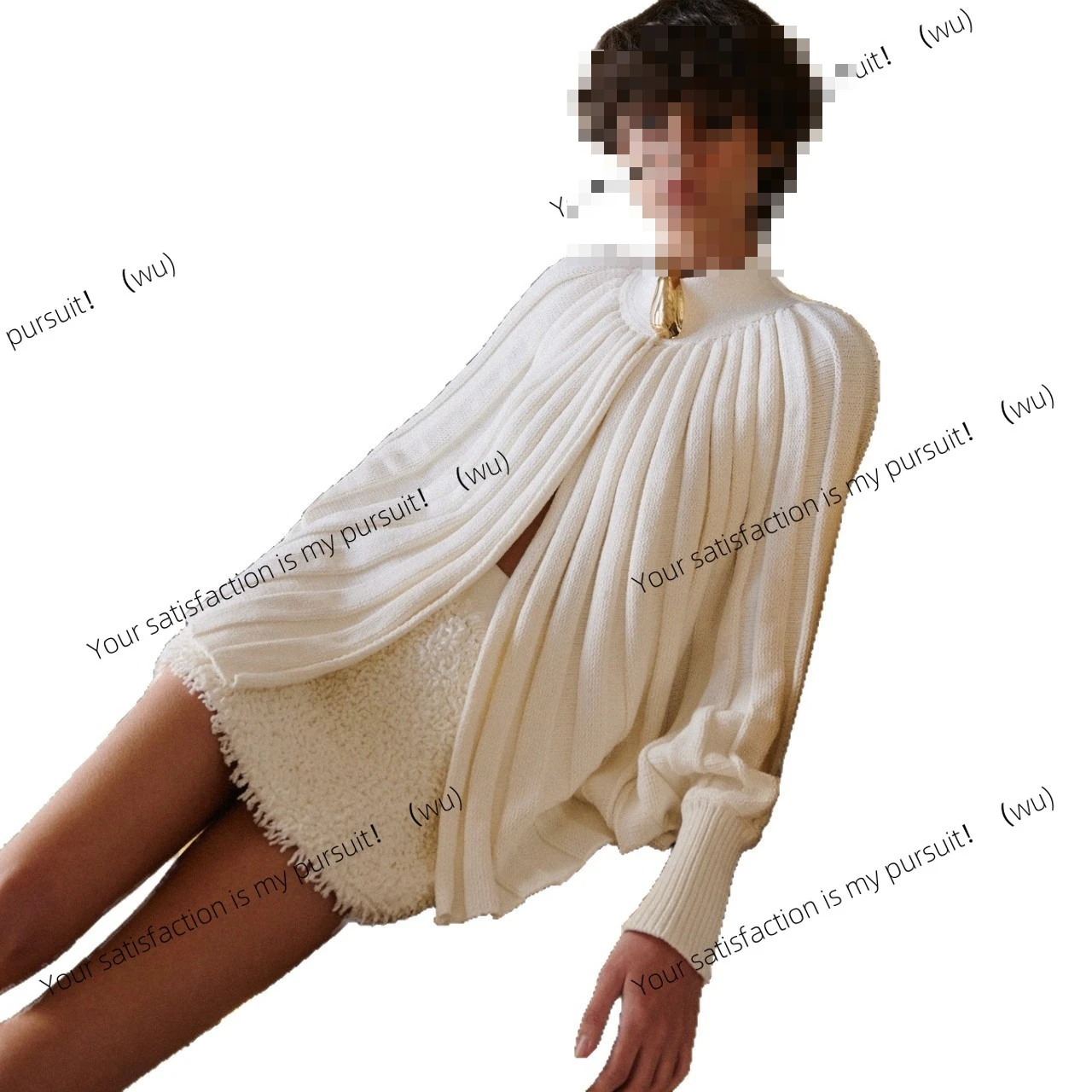 เสื้อสเวตเตอร์ถักคอสูงทรงหลวมและบางเบา แขนยาว ผ้าขนสัตว์