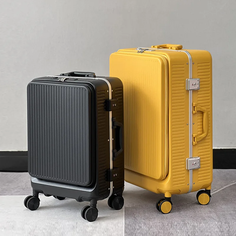 20/24 inch Front Open Trolley Case Aluminum Frame Travel Suitcase Multifunctional Rolling Luggage Unisex Business Boarding box