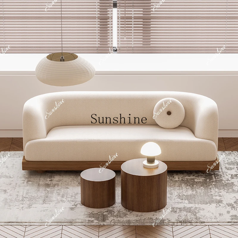 Wabi Sand log wind Nordic simple multi-person curved small apartment cream lamb wool bread sofa  FT