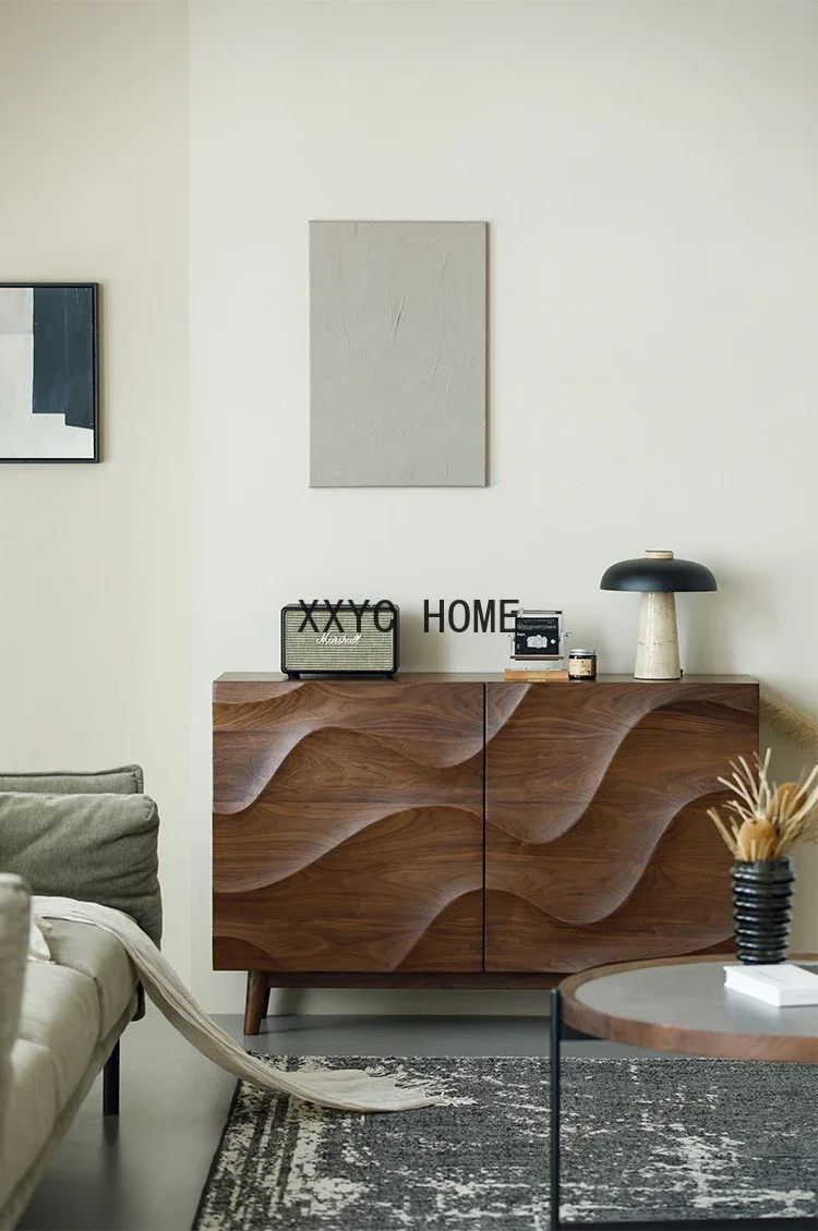 Living Room Locker Solid Wood Multi-Functional Shoe Cabinet Large Capacity Integrated Wave Sideboard Cabinet