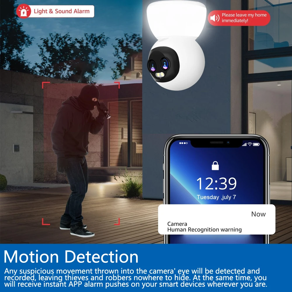 8MP Carecam APP 10X Zoom PTZ IP Camera Security WiFi Dual Lens Color Night Vision Outdoor Auto tracking Intercom Baby Monitor