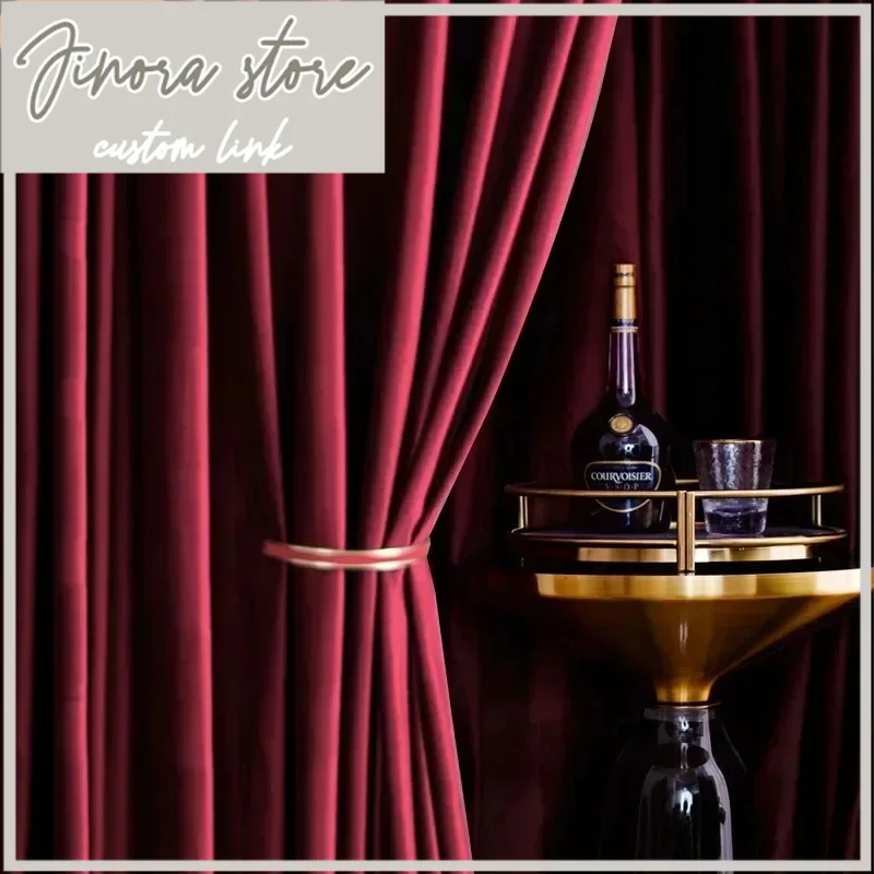 Curtains For Living Dining Room Bedroom Luxury Velvet Fabric Burgundy Thick Curtains Tulle Finished Product Customization Nordic