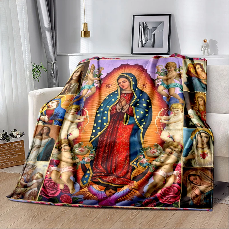 Our Lady of Guadalupe Blanket Lightweight Warm Mary Throw Blanket Soft Sofa Cover Religion Blankets for Bedroom Couch