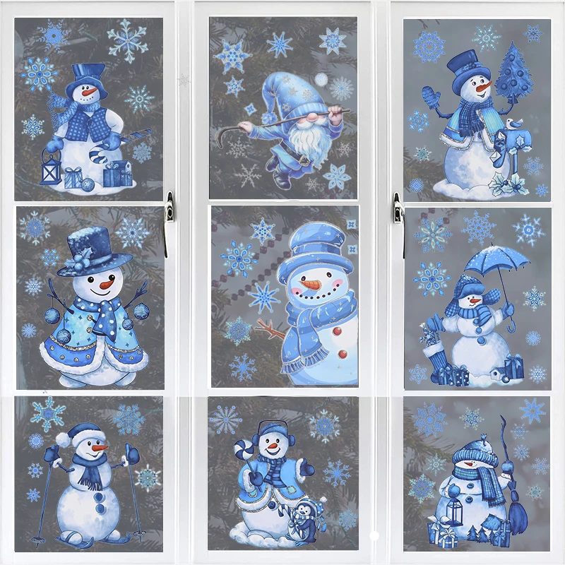 

9Sheets Christmas Window Stickers Santa Claus Snowman Snowflake Glass Static Decal Xmas Navidad Noel Home Room Party DIY Decor