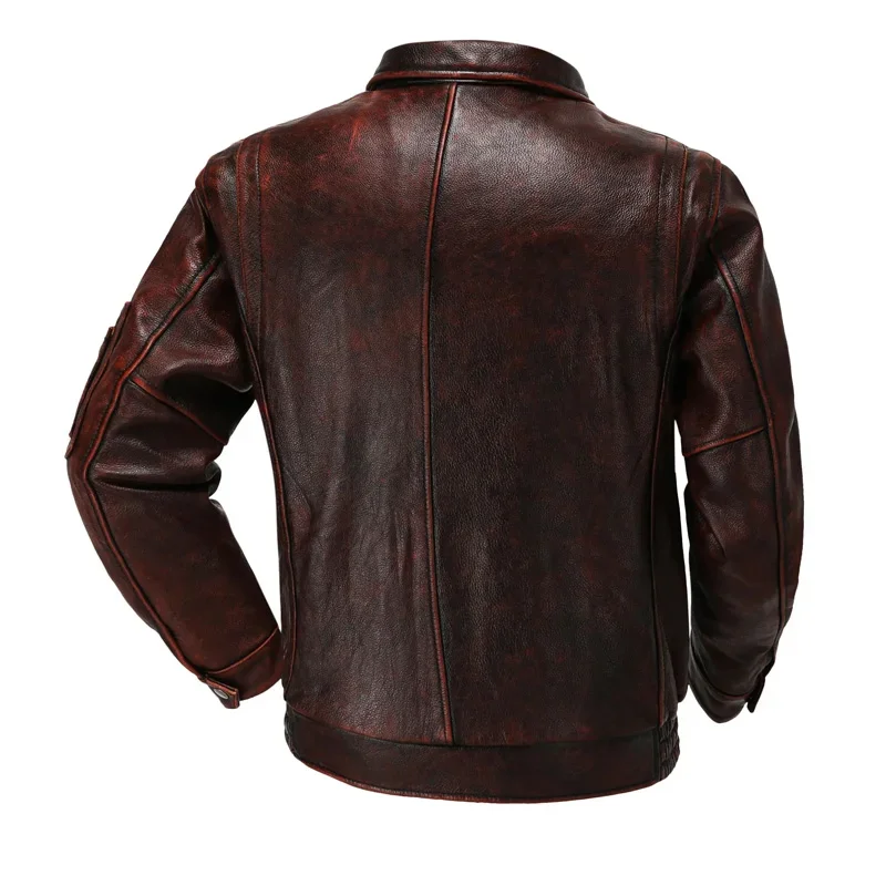 Men Corium Air force Flight Jacket High Quality Vintage Distressed Top Layer Cowhide Flight Jacket Red Brown Short Moto Jacket