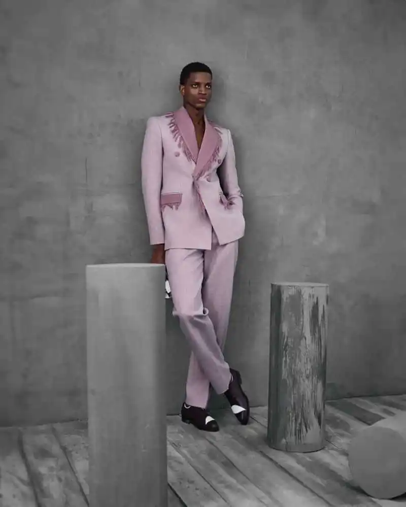 Fashion Men Suits 2 Pieces Jacket Pants Double Breasted Shawl Lapel With Burrs Groom Wedding Tuxedos Custom Made