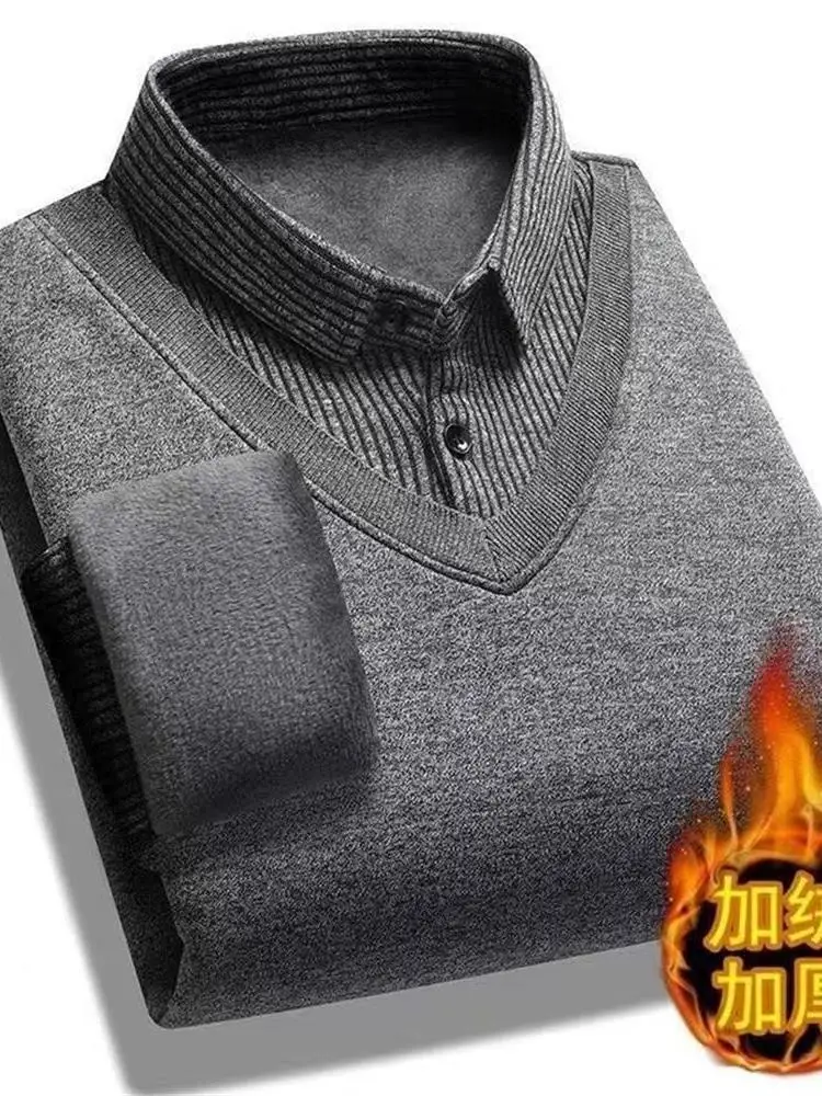

Утепленная флисовая повседневная вязаная рубашка с длинным рукавом для мужчин, базовый слой, теплый зимний топ, удобный мягкий материал