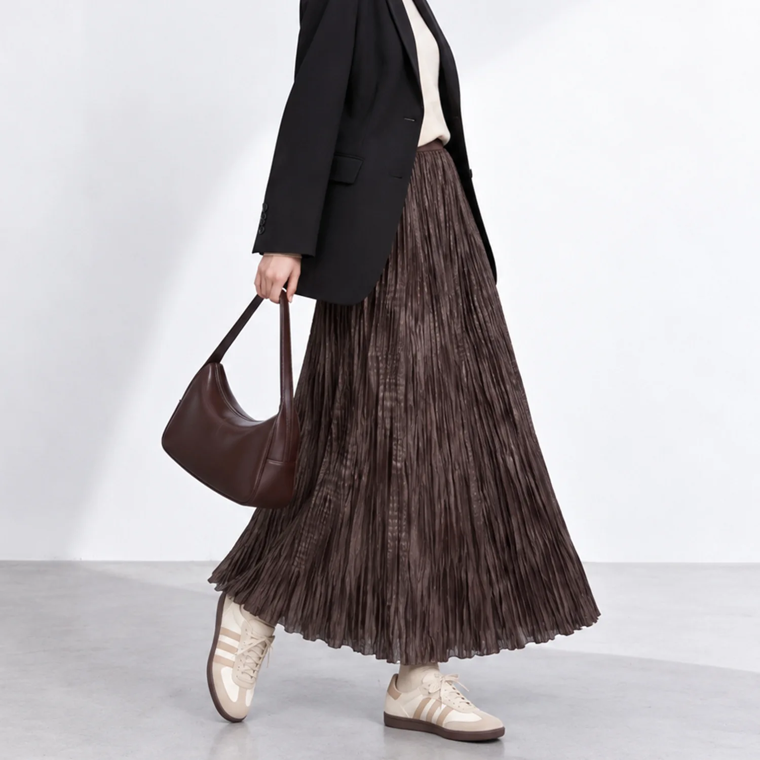 Miyake Style Women Black Pleated Long Skirt High Waist A Line Maxi Skirt Elegant Ladies Casual Flowy Skirt