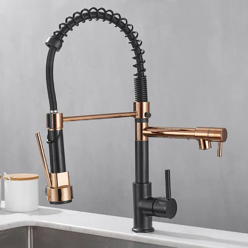 

Spring Pull Down Kitchen Sink Faucet Single Handle Hot & Cold Water Mixer Crane Tap with Dual Spout Deck Mounted