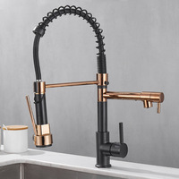 Spring Pull Down Kitchen Sink Faucet Single Handle Hot & Cold Water Mixer Crane Tap with Dual Spout Deck Mounted