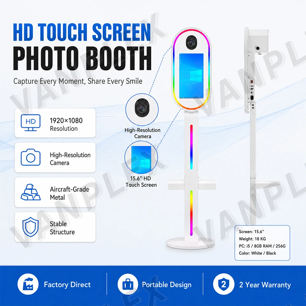 Remote Control SLR  Instant Print Photo Booth 15.6 Inch Touch Screen Portable Selfie Booth Oval Umbrella Indoor Outdoor