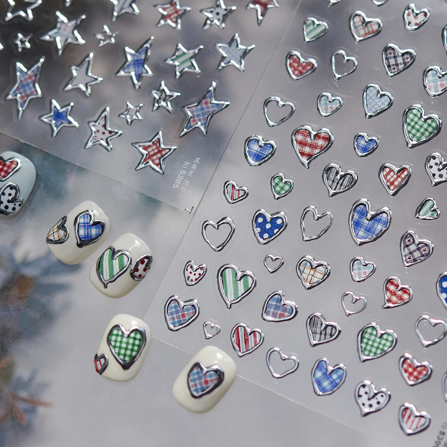 

Silver Star Love Metal Nail Stickers 5D Embossed Five-pointed Stars Exquisite Accessory Nail Art Stickers DIY 3D Manicure Decals