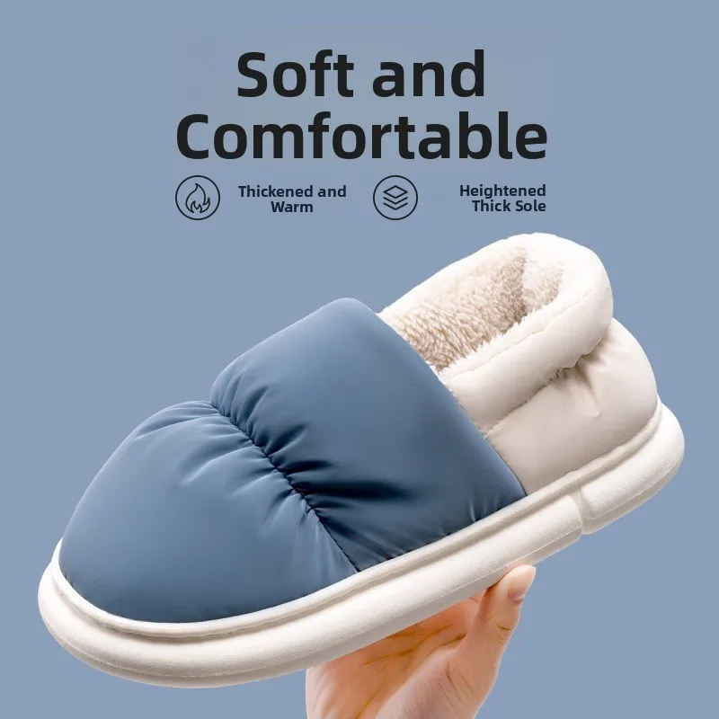 

Thick Bottom Cotton Slippers with Fleece And down for Men Indoor Home Wear Winter Warm Anti-Slip Indoor Outdoor Slippers