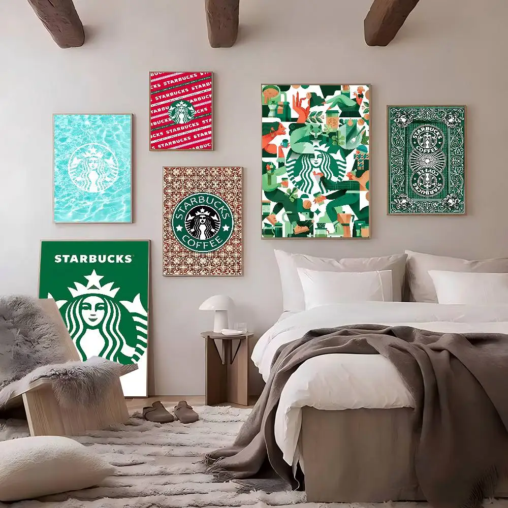 Pósteres Vintage de Starbucks, Adhesivos Retro de Papel Kraft, Decoración Kawaii para Habitación, Bar, Cafetería
