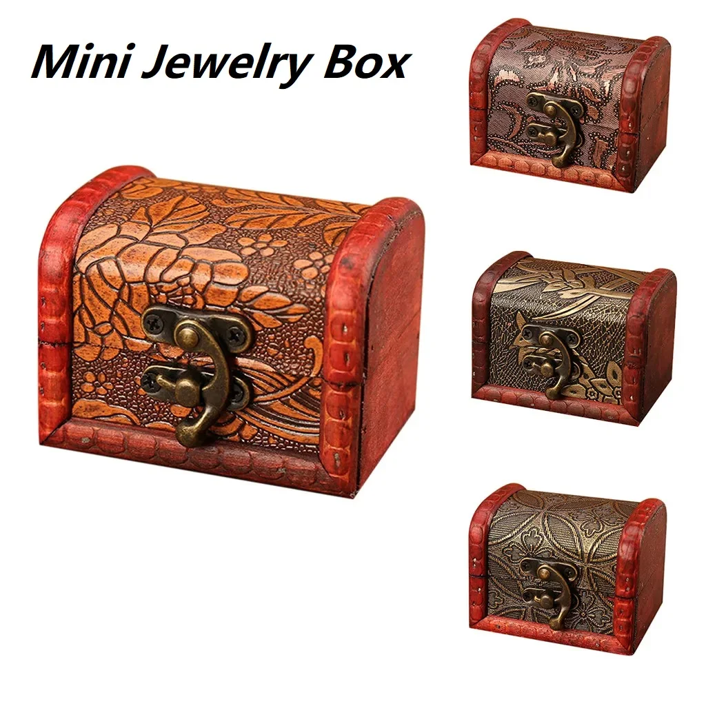 1PCS Jewelry Box Vintage Wood Handmade Box With Mini Metal Lock For Storing Jewelry Treasure Pearl