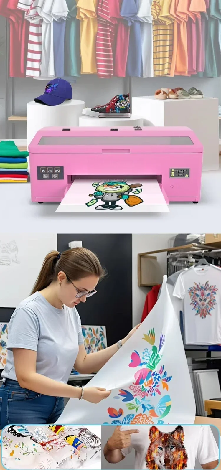 13-Inch desktop, small embossed t-shirt press, roll film printer