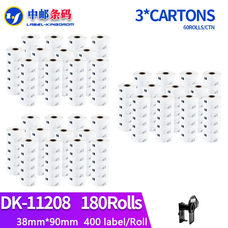 

180 Rolls Compatible DK-11208 Label 38*90mm Die Cut Work for Brother Printer White Paper DK11208 DK-1208