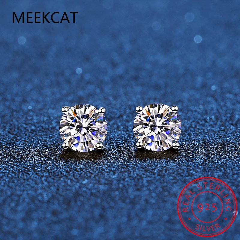 Real Moissanite Stud Earrings 14K White Gold Plated Sterling Silver 4 Prong Diamond Earring for Women Men Ear Stud 1ct 2ct 4ct