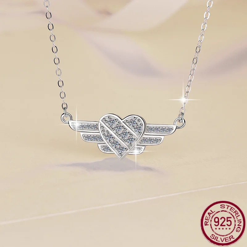 

Новое колье из муассанита, легкая роскошная и модная подвеска с перьями в виде крыльев ангела, нишевые свадебные украшения из чистого серебра 925 пробы