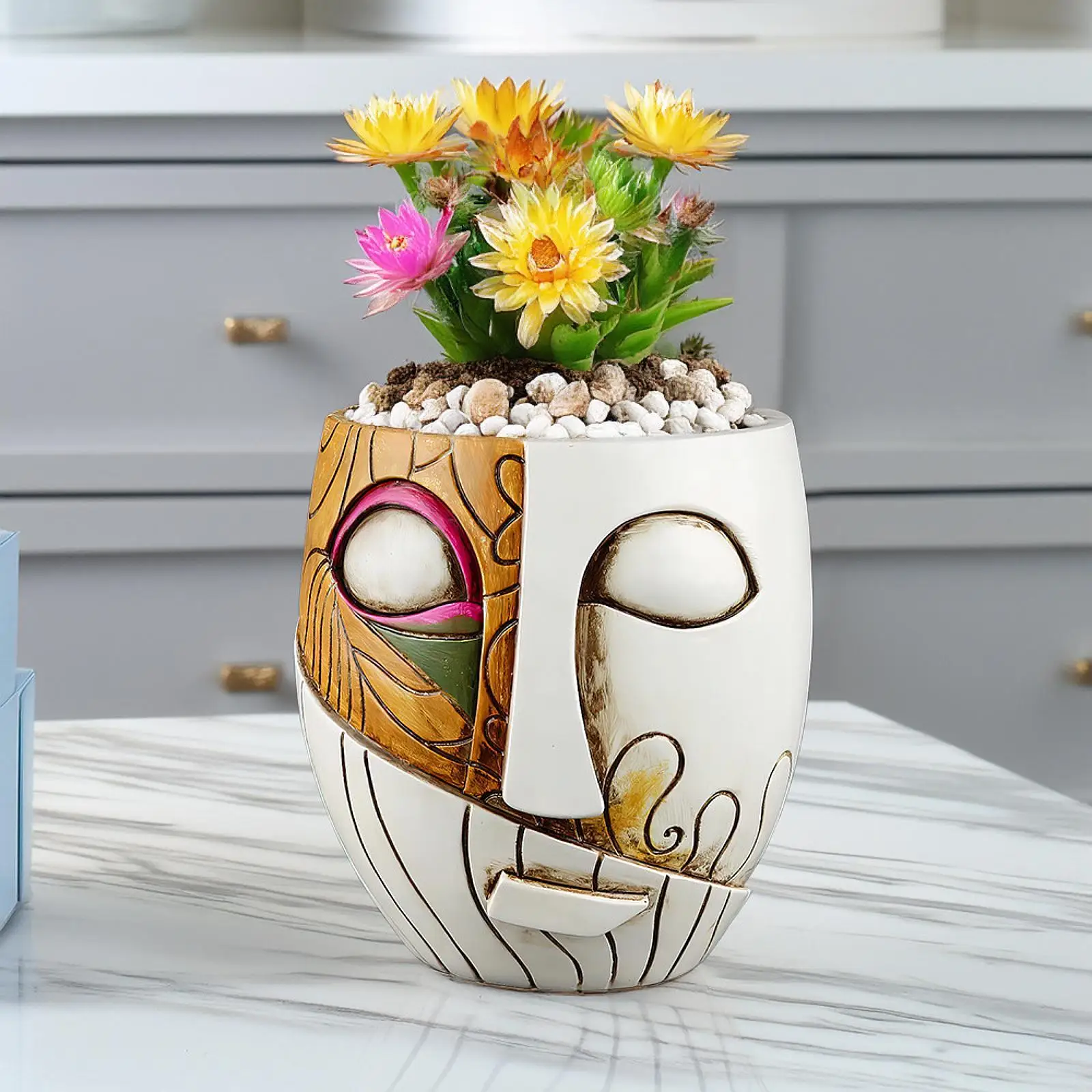 

Abstract Face Plant Pot Flower Vase Display Multifunctional Creative Head Planter for Bedroom Balcony Shelf Windowsill Office