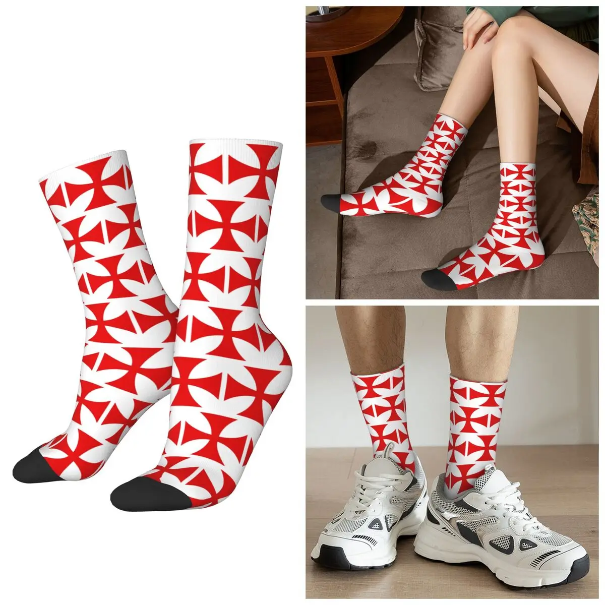 All Seasons Medieval Emblem Templar Sofa Ordre Du Temple Cross Socks Harajuku Crew Socks High Quality Stockings for Men Women