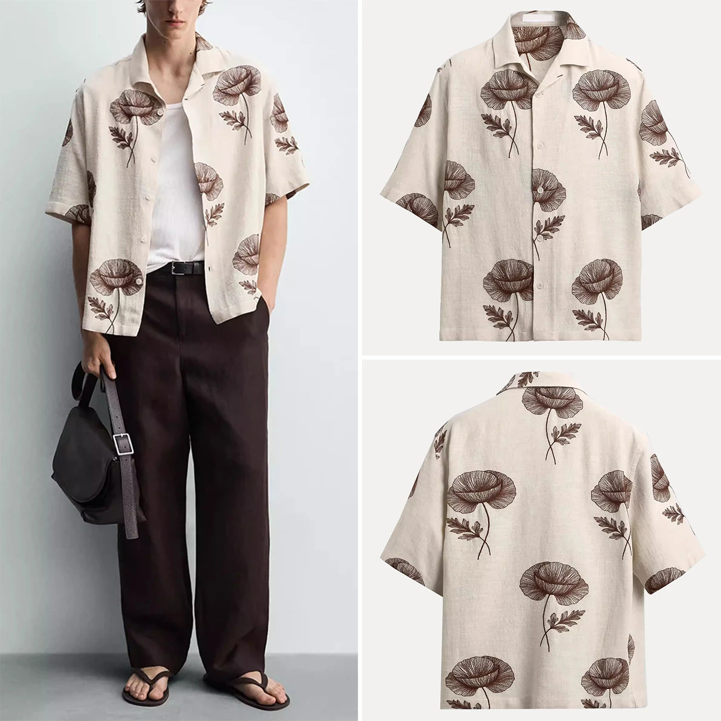 

Loose Floral Splicing Embroidered Shirt Men's Casual Style Short Sleeve Spring Fashion New Arrival ZADATA Brand 2026