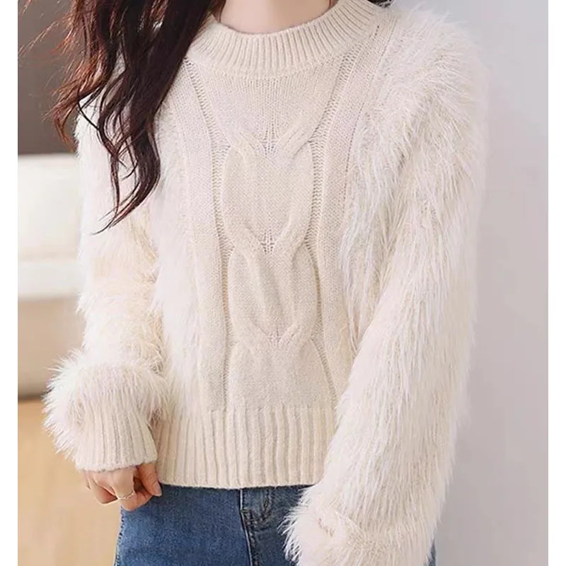 New Autumn/Winter Fashion Korean Edition Round Neck Short Tassel Loose Versatile Western Style Slim Long Sleeve Women\'s Sweater