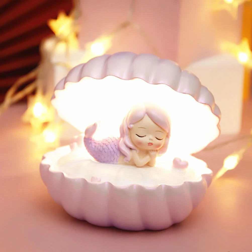 

Mermaid Star Light Bulbs Kids Night Shell Lamp Girl Desktop Ornament Synthetic Resin Child Creative Small Bedside