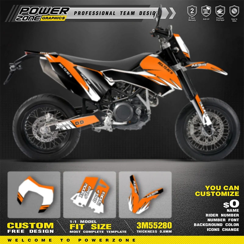 

PowerZone Custom Team Graphics Backgrounds Decals Stickers Kit For KTM 2008 2009 2010 2011 LC4 SMC 690 Motorcycle SUPERMOTO