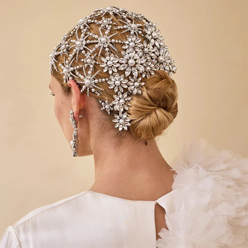 Peinetas de flores con diamantes de imitación para mujer, accesorios para el cabello de boda, horquillas para novia