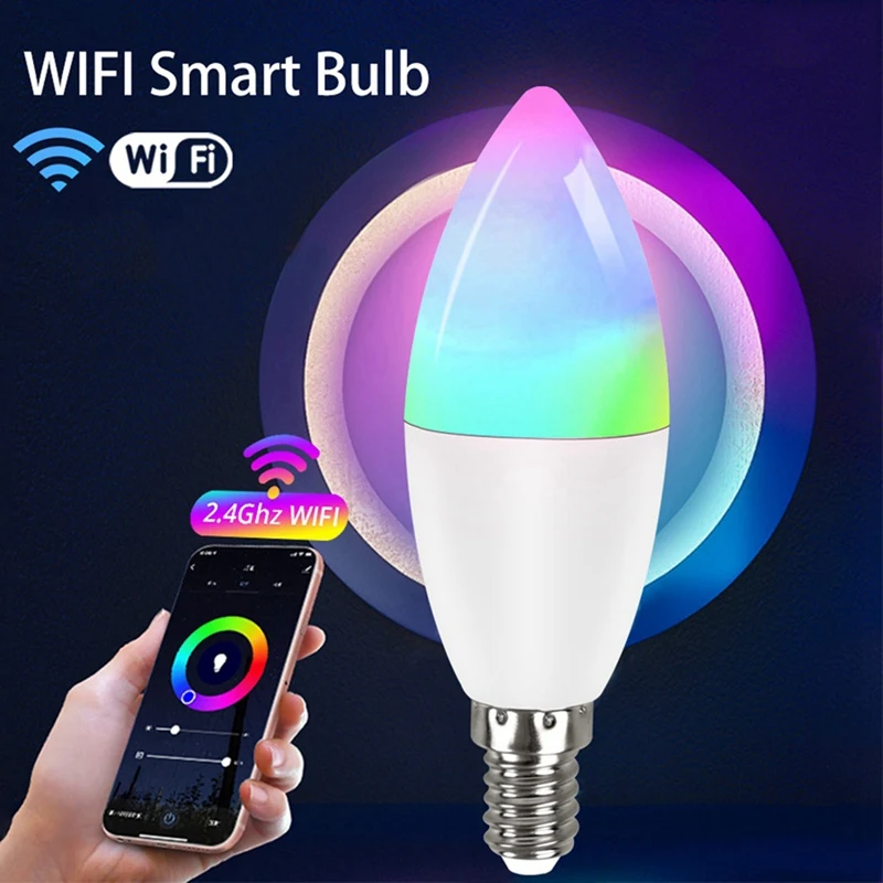 AB09-Tuya E14 스마트 전구 디밍이 가능한 5방향 나선형 촛불 전구 Wifi RGB 전구 원격 제어 및 음성 제어