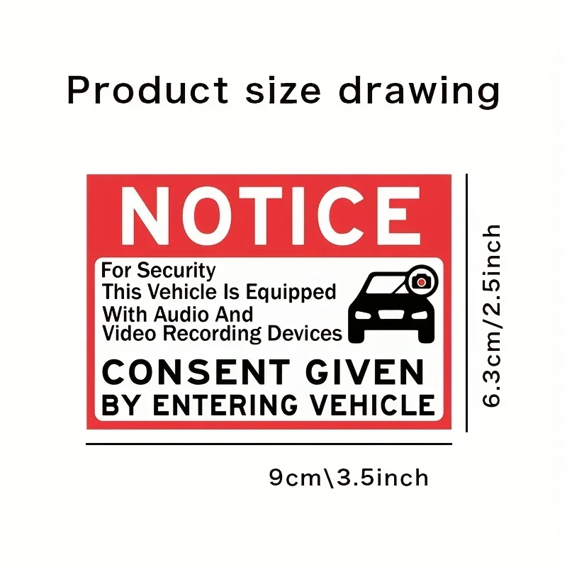 6Pcs Vehicle Audio Video Recording Warning Sticker Waterproof Vinyl Decal for Car Window Notice Decoration