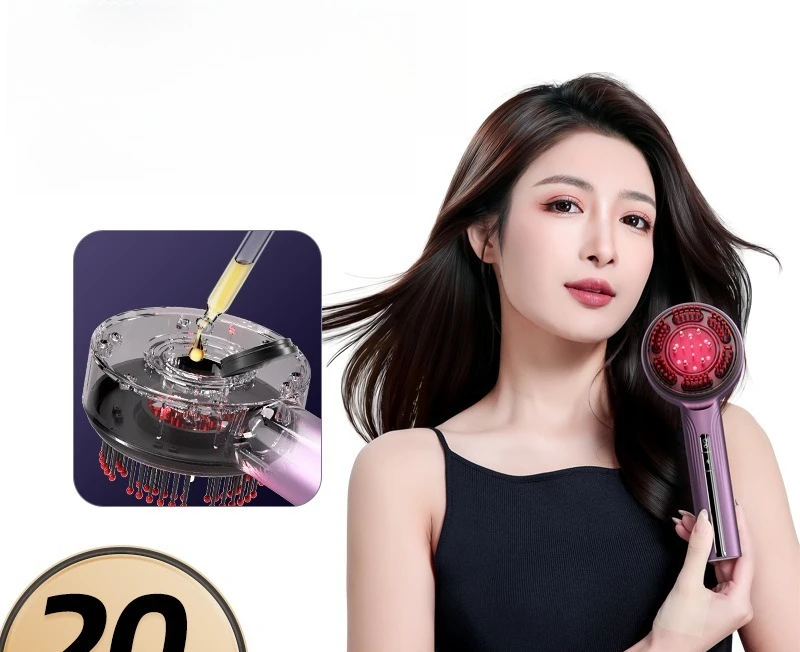 EMS Microcurrent Electric Massage Comb, Red Light Therapy & Serum Applicator | Multi-Function Hair Care & Scalp Massager