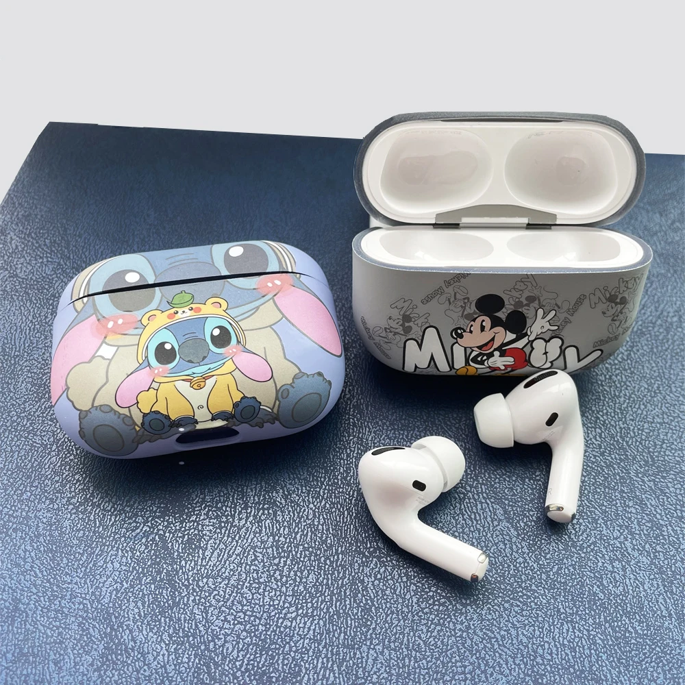 MINISO Cute Stitch Mickey Cartoon Earphone Cases For Apple Airpods 4/1/2/3 Frosted Protector For Airpods Pro 2 Funda Headphone