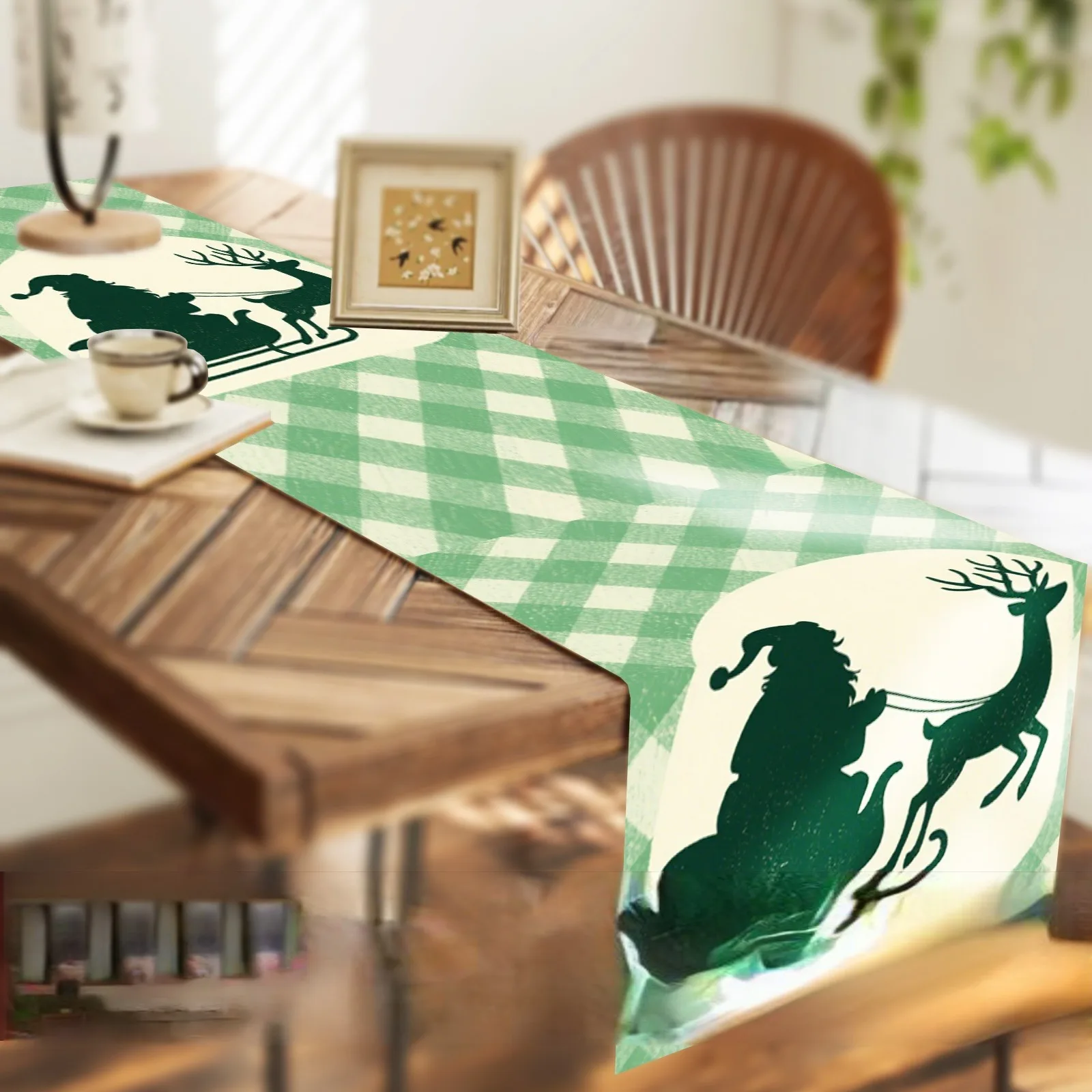 

Dark Green Santa Claus Silhouette Autumn Table Decoration Table Flag Holiday Restaurant Decoration Warm Farmhouse Table Decorati