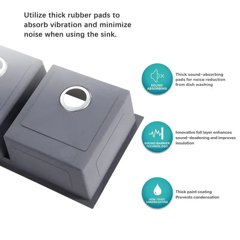 وعاء مزدوج 32 بوصة طول × 19 بوصة عرض 16 مقياس حوض مطبخ من الفولاذ المقاوم للصدأ، حوض فقط - تصميم متين 304 SS للحديث #5