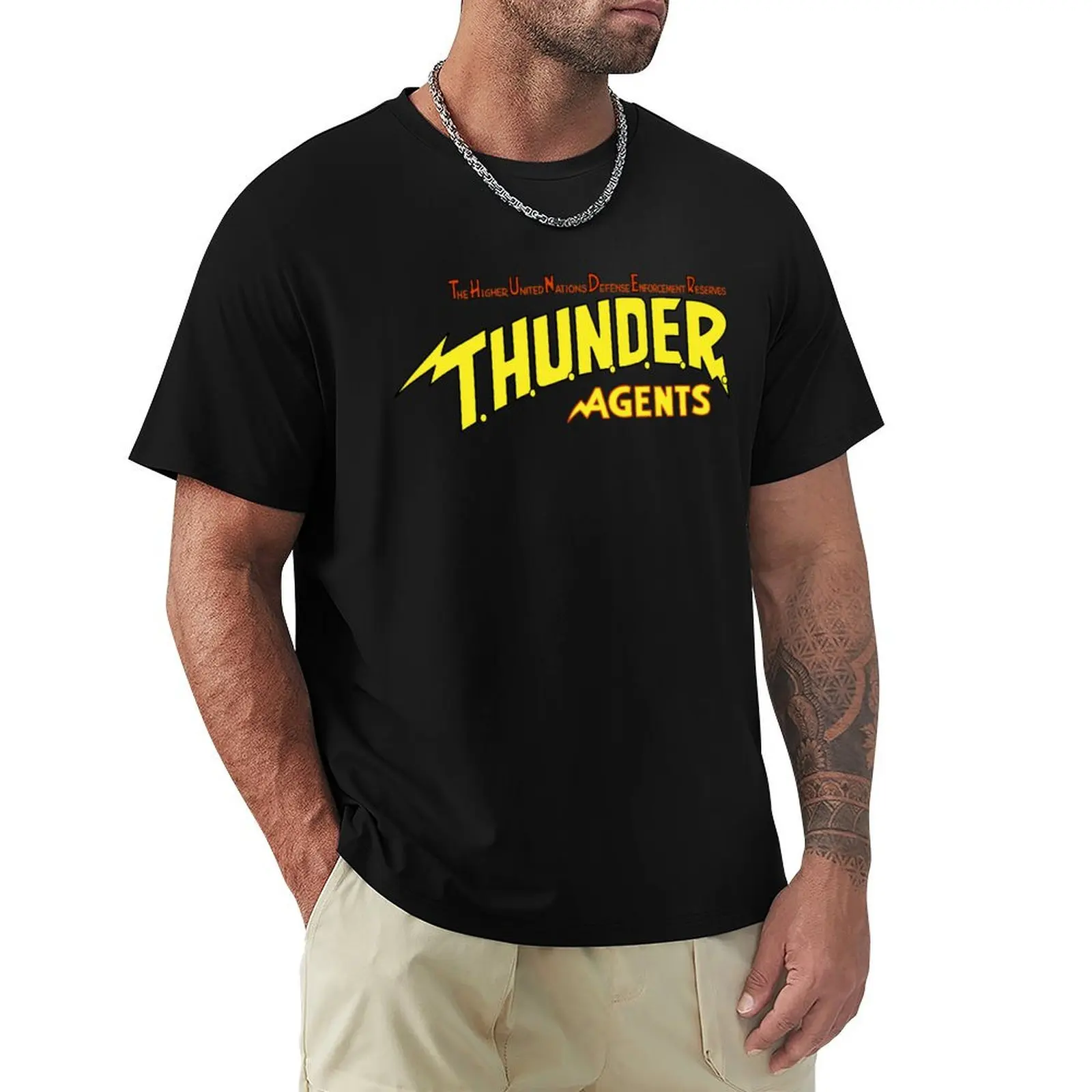 Thunder Agents logo - yellow T-Shirt Retro Style Print Casual Top