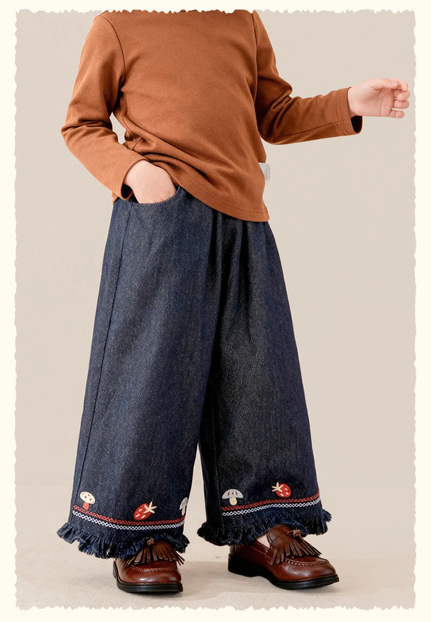 Amila 2026 Herbst Neue Kinderjeans aus reiner Baumwolle, gewaschen, Vintage, weites Bein, modisch, lässig, bequem, weiche lange Hose für den täglichen Gebrauch. – Detail 18