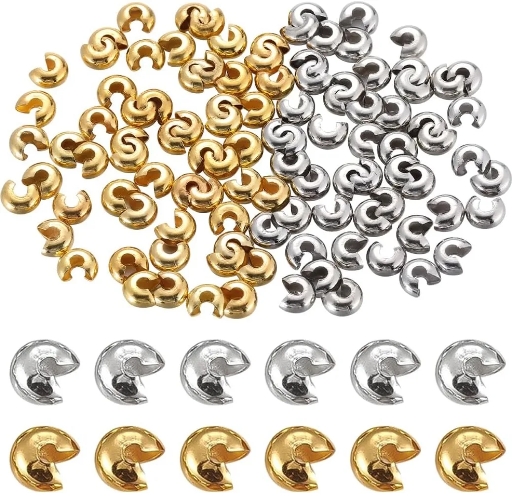 

200 шт. 6 мм круглые обжимные бусины, золотые обжимные бусины, серебряная латунь, маленький полуоткрытый узел, медная пробка, обжимные бусины, набор для изготовления