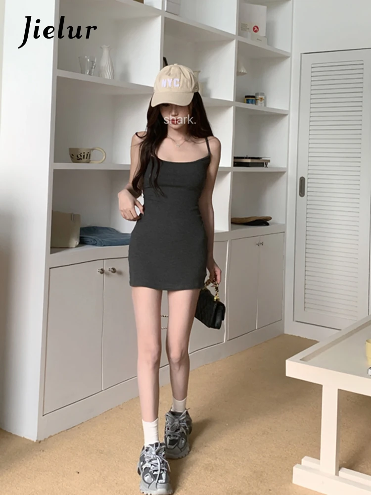

Jielur Summer New Slim Waist Solid Color Strapless Fashion Sexy Slim Women Dress Simple High Waist Sleeveless Tight Hip Dresses
