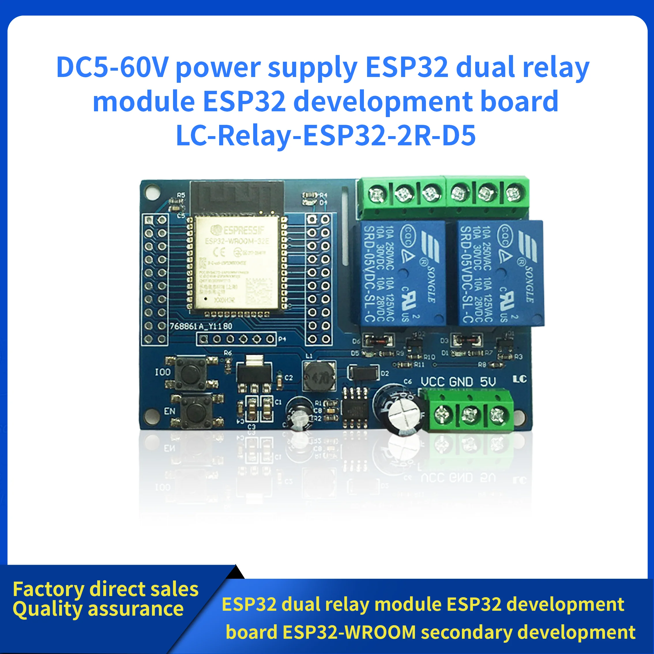 ESP32-WROOM Placa de Desenvolvimento, DC 5-60V, Fonte de Alimentação, Dual WiFi, Módulo de Relé Bluetooth, Desenvolvimento Secundário