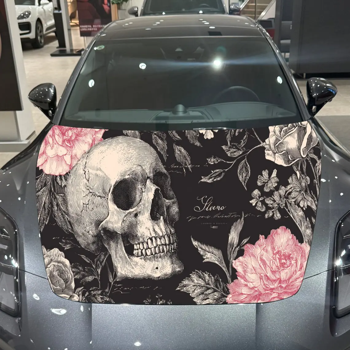 

Car Decal Skull with Floral Artistic Background & Mystic-Vintage Gothic Aesthetic Car Hood Sticker, Waterproof Self - Adhesive V
