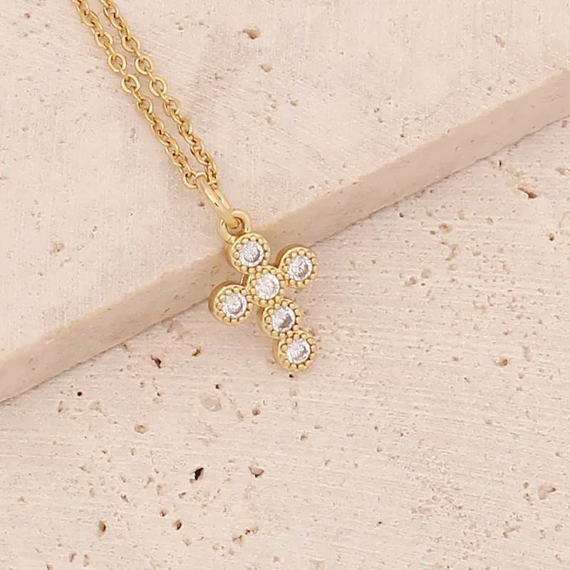 Delicate Luxurious Gold Color Cross Zircon Pendant Necklace For Women 2022 New Fashion Jewelry Gift 18K Gold Plated Copper Alloy