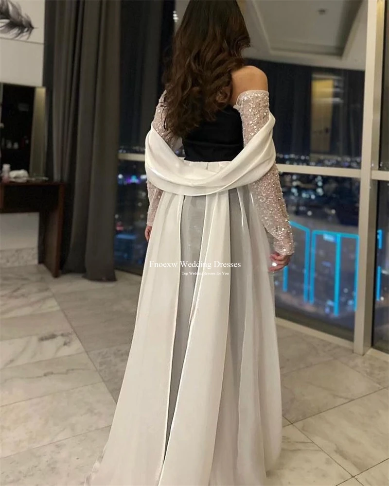 Fnoexw Arabia Formal Evening Dress With Cape Vestidos De Noche Women Prom Dress Long Glitter Sequins Sleeves Mermaid Party Dress