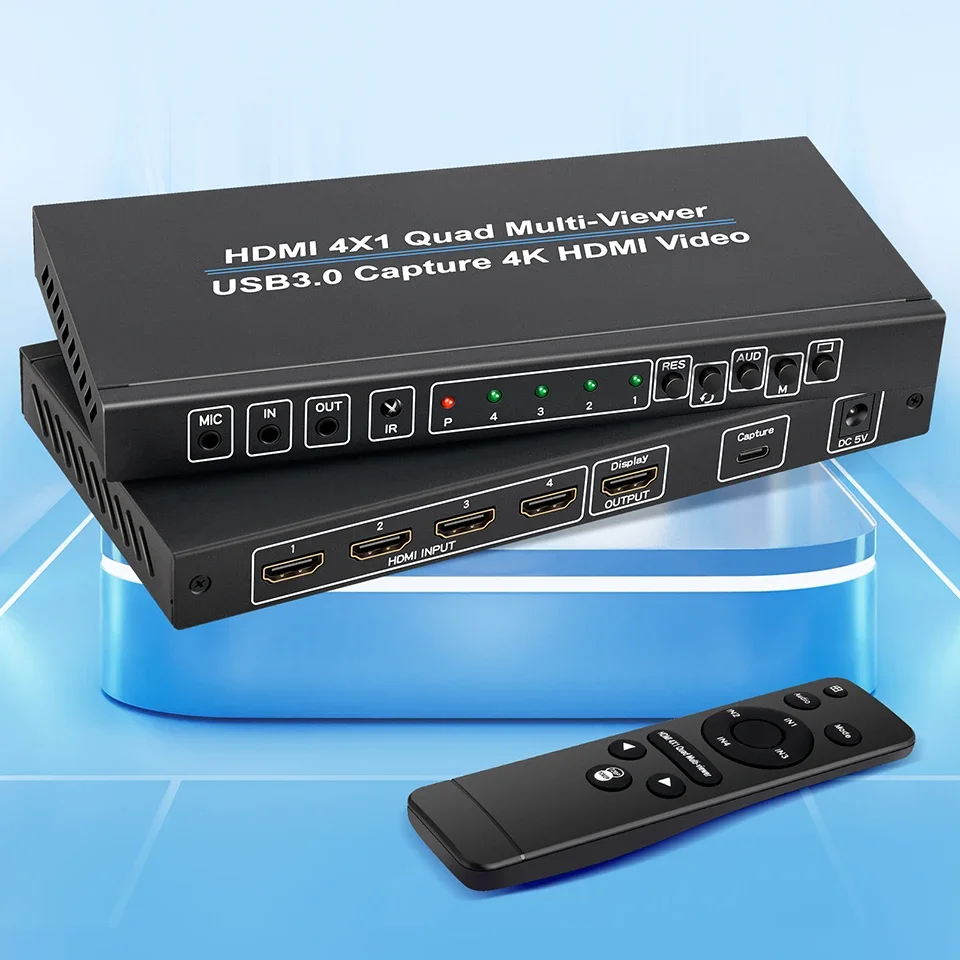 

1080P 60fps HDMI To USB 3.0 Camera Laptop PC Live Streaming Recording 4K 4x1 HDMI Multiviewer 4 Channel Input Seamleass Switch